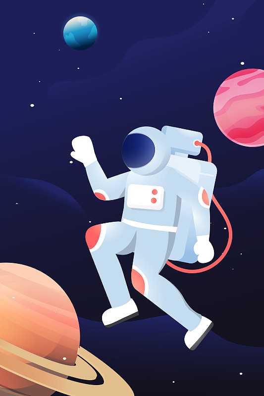 卡通星空月球表面太空宇航员宇宙遨游月球日渐变矢量插画下载