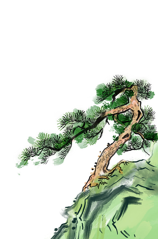 水墨松树背景分离中国风插画下载