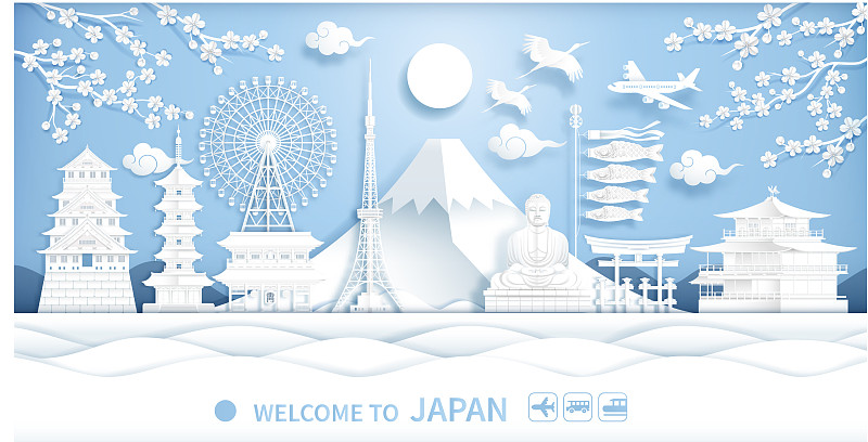 日本著名地标旅游横幅剪纸图片下载