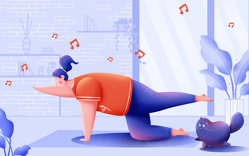 夏季减肥运动健身瑜伽噪点插画图片