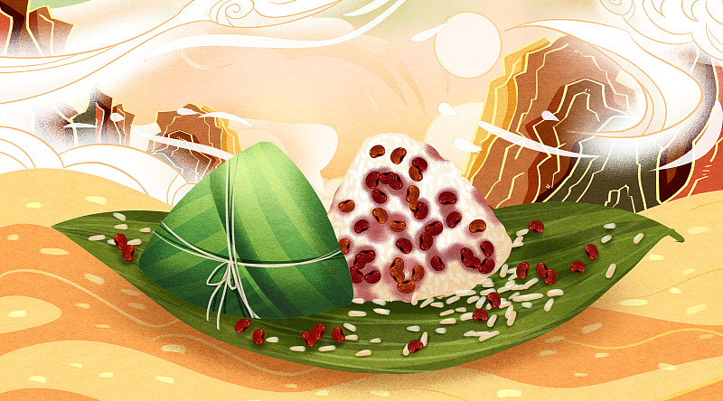 中国传统节日端午节蜜豆粽子插画图片