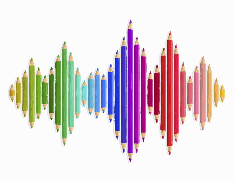 彩色铅笔排成一排，形成波浪图案图片素材