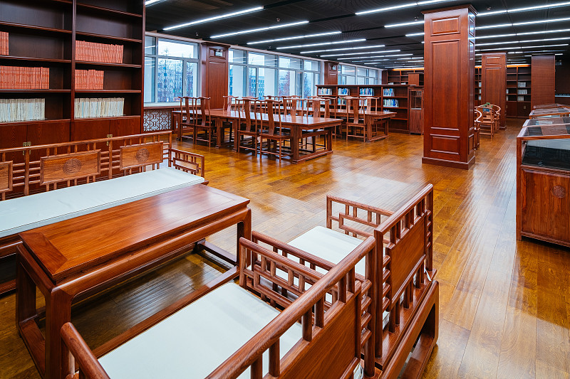 新中式风格装修的图书馆室内设计图片素材
