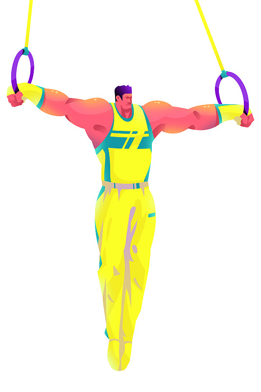 男运动员练体操吊环的插画图片