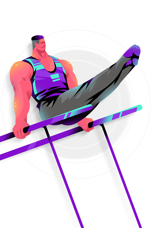 男体操运动员锻炼双杠的插画图片