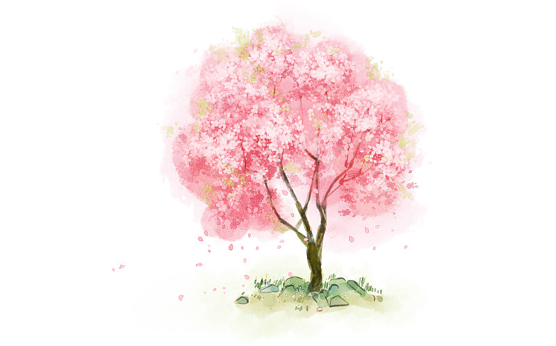 简易的水粉画桃花树图片