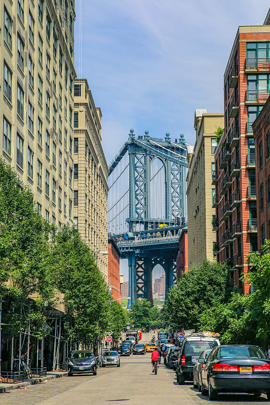 美国纽约曼哈顿大桥与布鲁克林街道图片素材