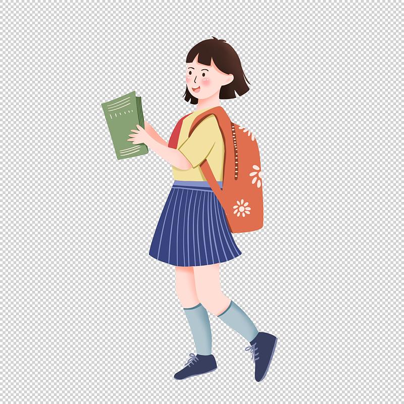 开学季背着书包的卡通女孩图片素材