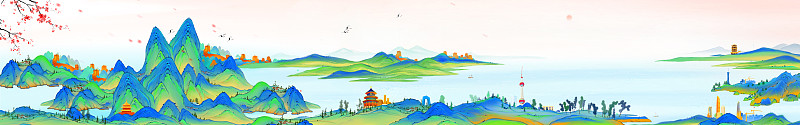 中国风工笔重彩画现代版千里江山图图片素材