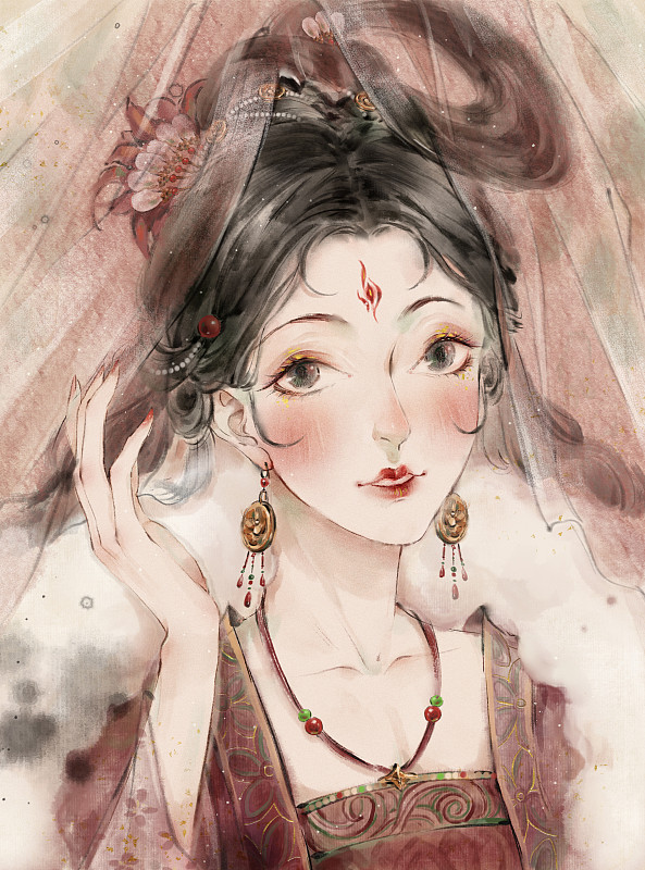 风情美人——中国风古风水墨插画图片