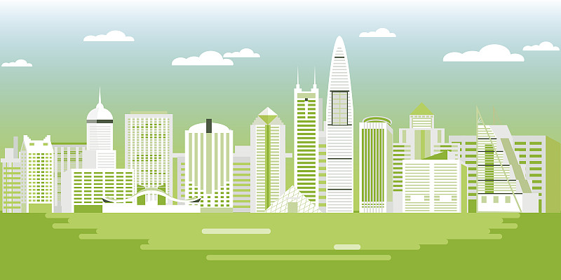 绿色深圳城市代表建筑剪影矢量插画图片