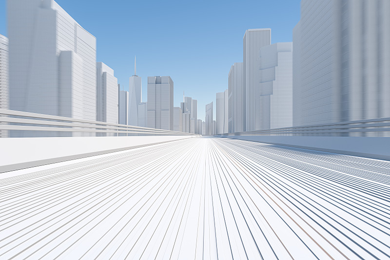 三维渲染的白模城市街道和高速公路图片素材