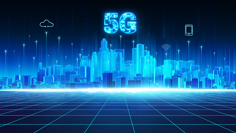 蓝色科技感5G全息投影城市图片下载