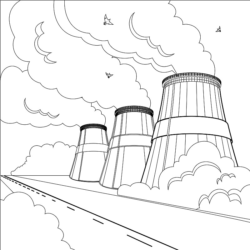 排放污染工厂的冷却塔图片