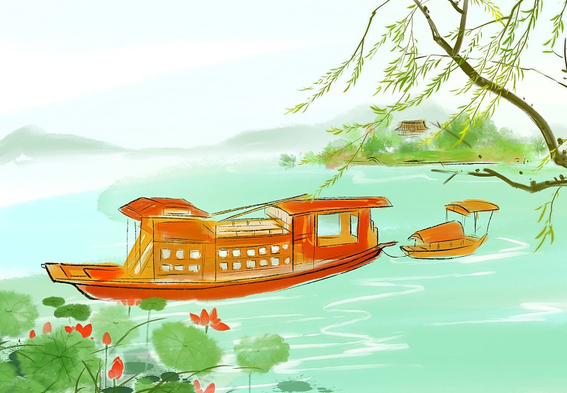 红色旅游目的地浙江嘉兴南湖红船图片素材