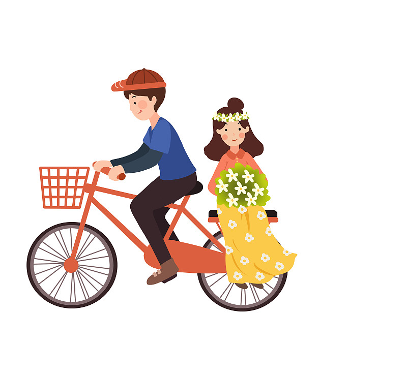 情侣骑车插画图片