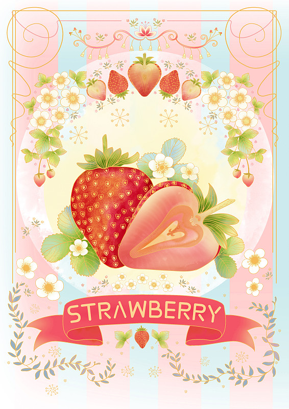 水彩清新草莓装饰包装插画图片