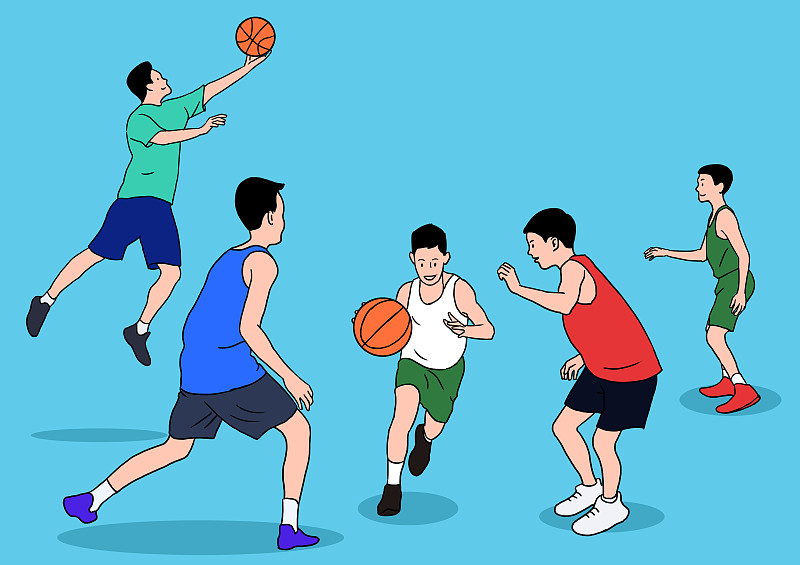 年轻人体育场锻炼打篮球健身运动插画下载