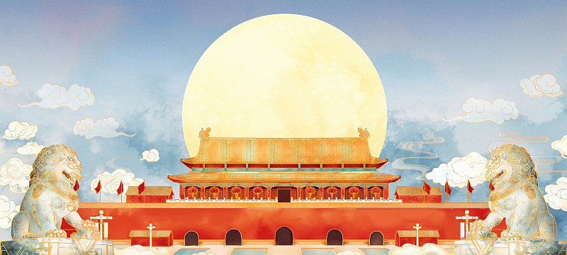 中国故宫建筑午门国庆节插画图片