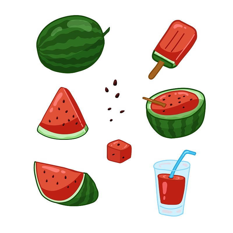夏日西瓜水果系列手绘插画素材集合图片