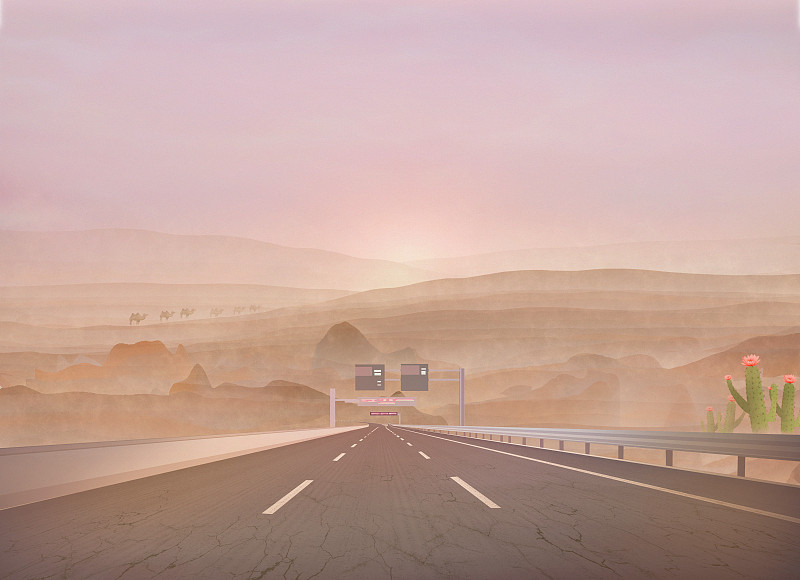 沙漠里的一条公路通向远方图片下载