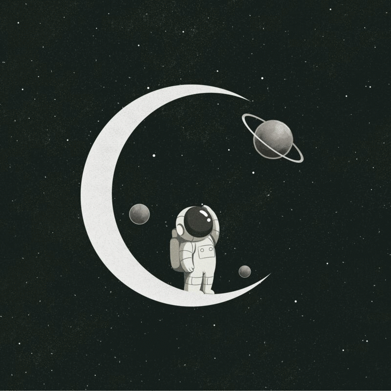 动态插画一个宇航员在太空中看着星系插画下载