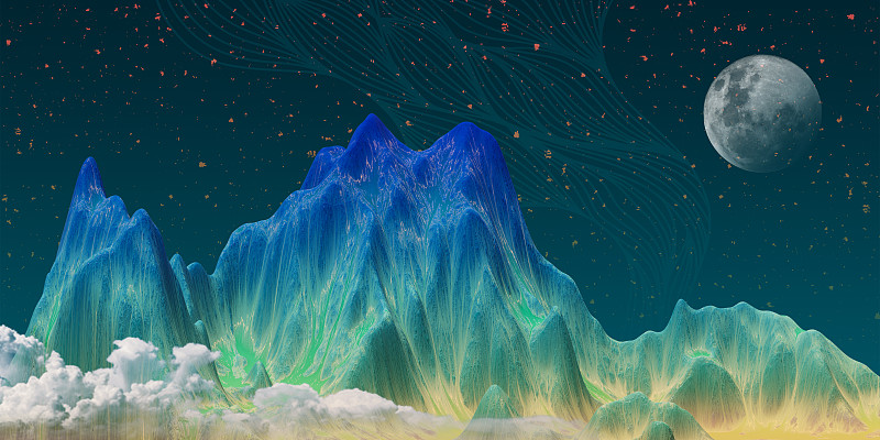 3D国潮中国风青绿山水元素插图图片下载