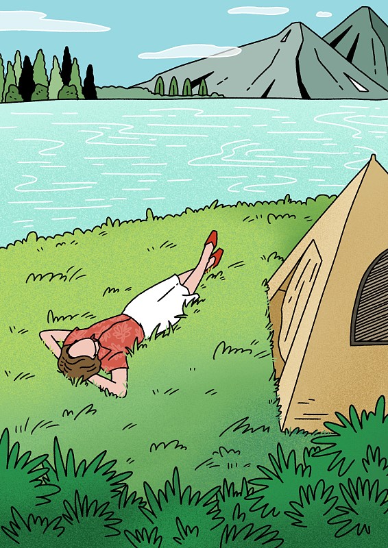 插画：假期户外郊游露营的快乐时光图片