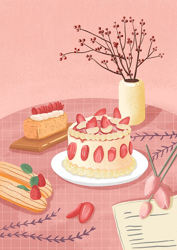 粉色草莓味甜品下午茶图片下载
