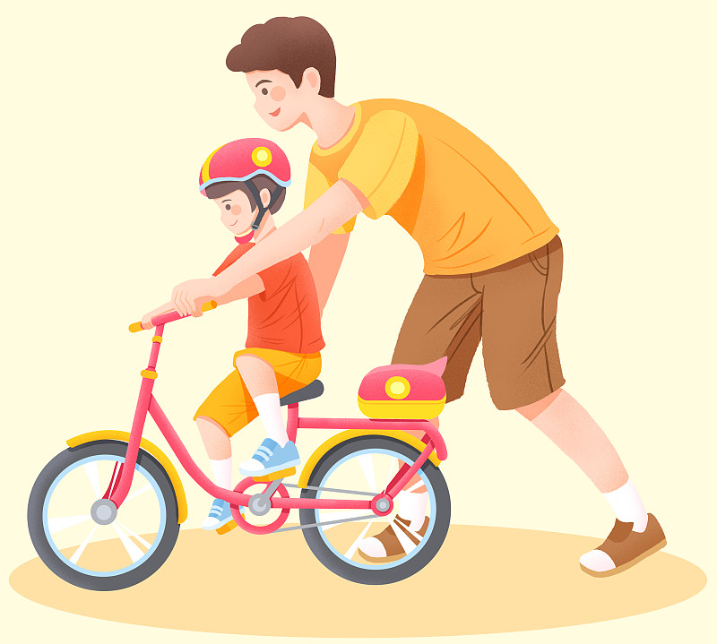 爸爸扶着儿子教儿子骑自行车图片下载