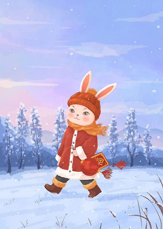 小兔的四季兔年小清新插画一月下载