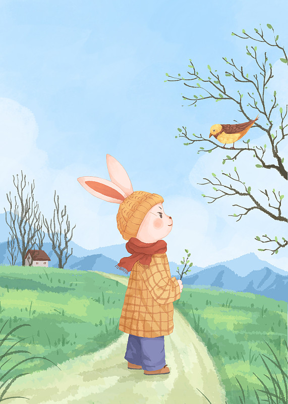 小兔的四季兔年小清新插画二月下载