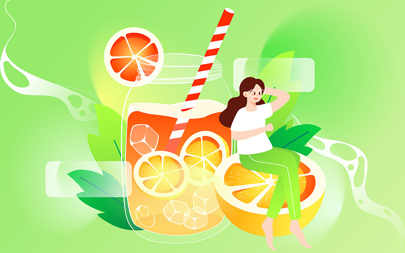 夏季水果茶果汁夏日饮品饮料活动促销插画图片