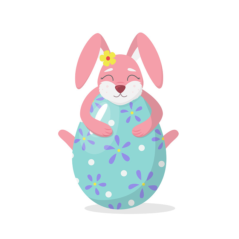 可爱的复活节兔子抱着彩绘彩蛋插画图片