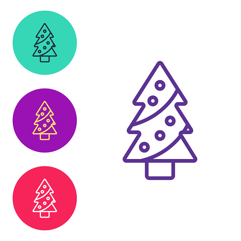 设置线条圣诞树与装饰图标插画图片