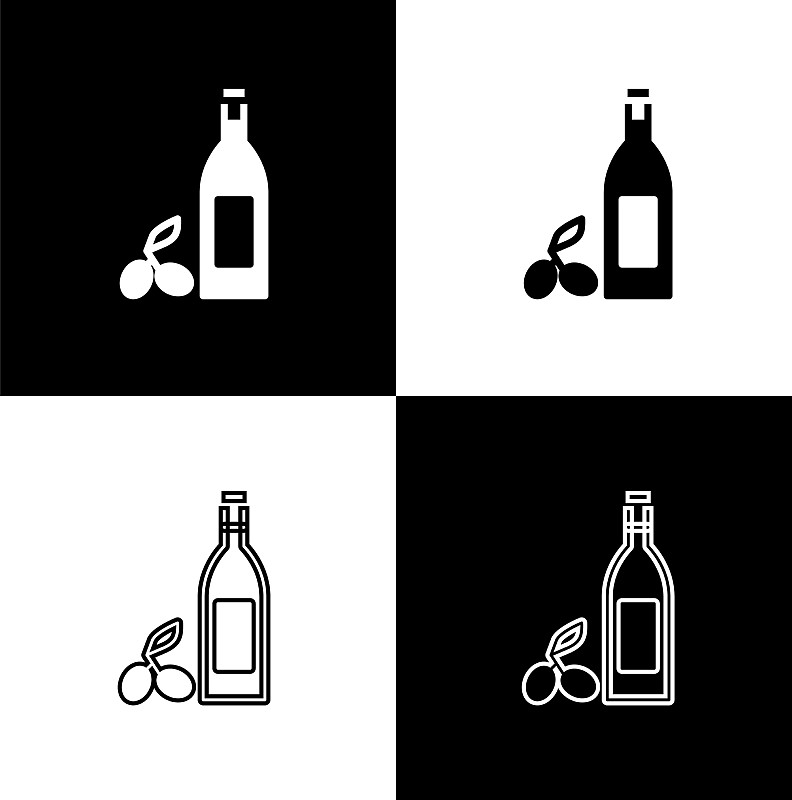 将一瓶橄榄油图标隔离在黑色和插画图片