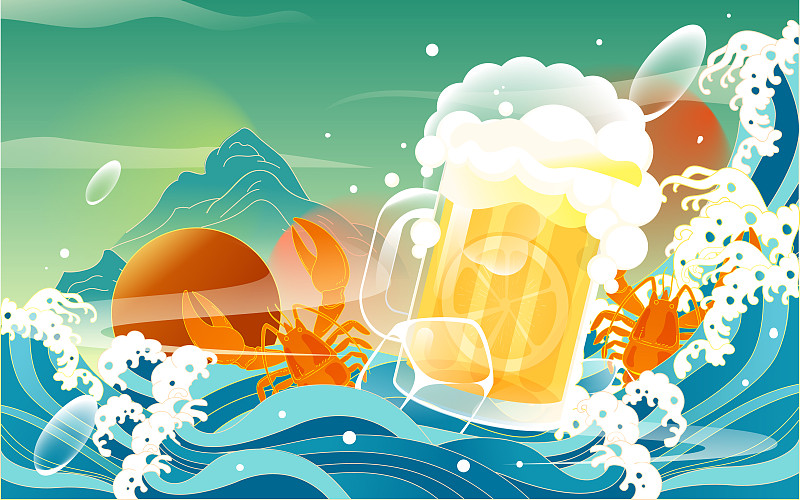 国际啤酒节夏日美食节聚会狂欢派对活动插画图片