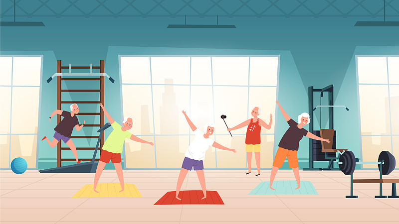 老年人在健身房快乐老年人积极的生活方式图片下载