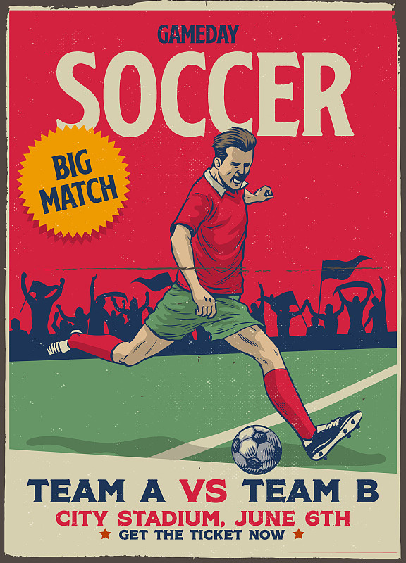 带有纹理的复古足球游戏海报图片下载