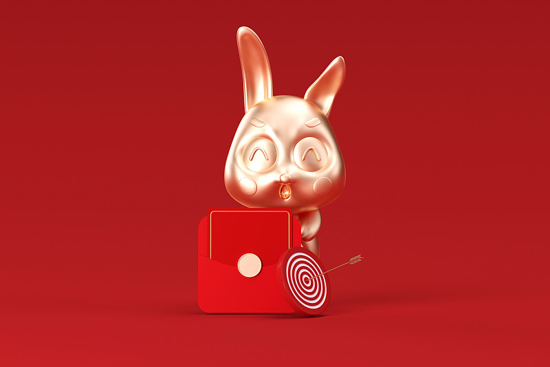 3D渲染铜金兔子插画下载