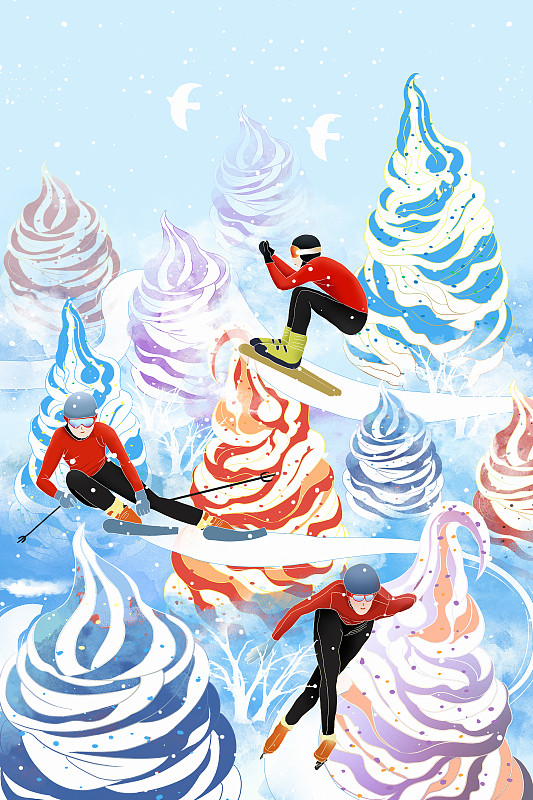 冰雪之约 奥运运动健将们滑雪插画下载
