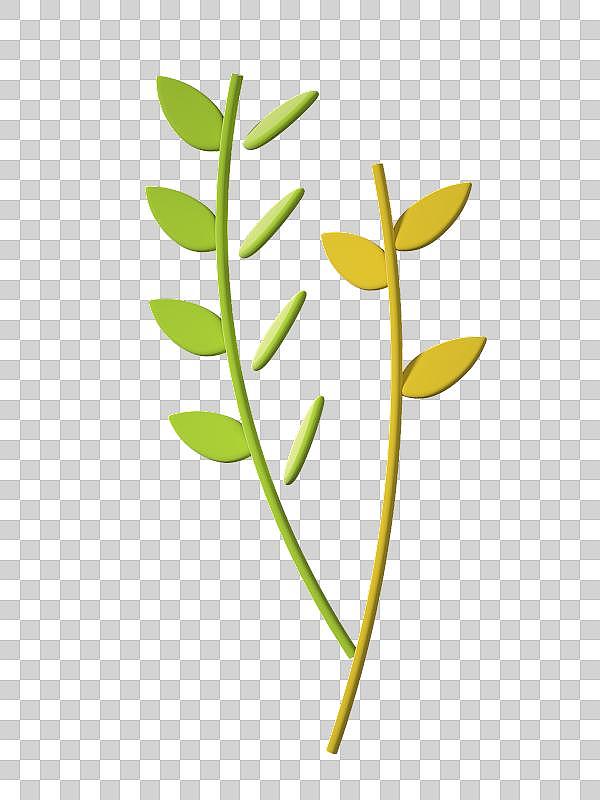绿黄两支叶子树枝磨砂质感-3D渲染图片下载