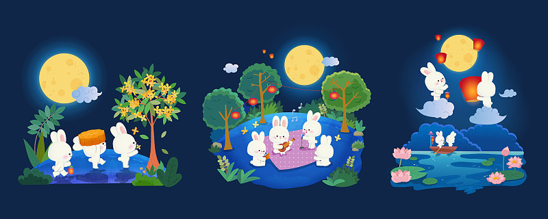 白兔与同伴们中秋欢乐户外活动插图集合图片下载