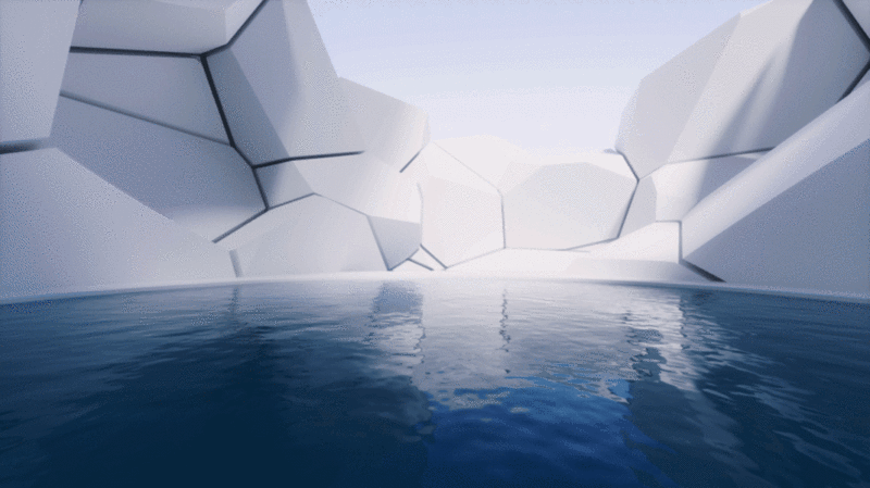 创意几何体与水面3D渲染插画下载