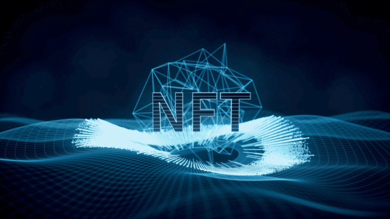 NFT概念与蓝色线条背景3D渲染插画下载