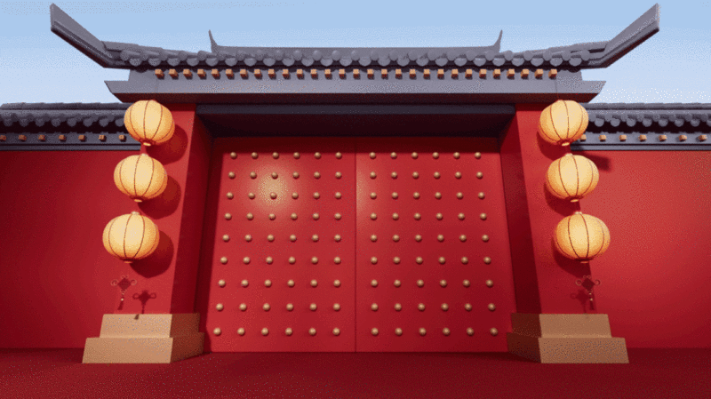中国风大门开门3D渲染图片下载