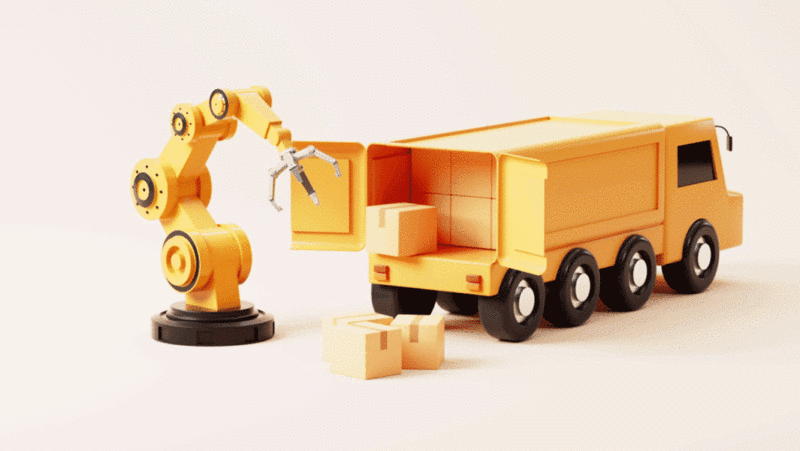 机械臂与货物物流动画3D渲染插画下载