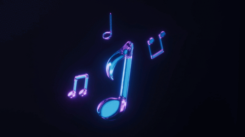 音乐音符与霓虹灯光效果循环动画3D渲染图片下载