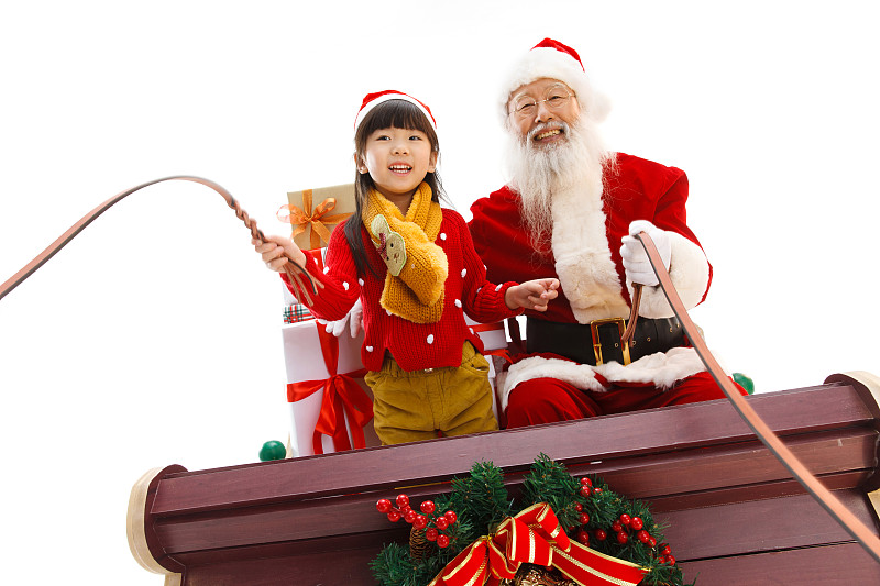 圣诞老人和小女孩在派送圣诞礼物图片下载
