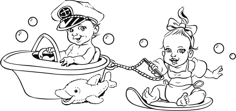 宝贝男孩和女孩玩-滑水，泡泡图片下载